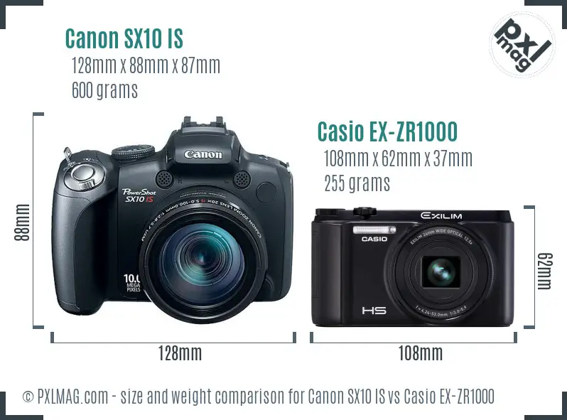 Canon SX10 IS vs Casio EX-ZR1000 size comparison