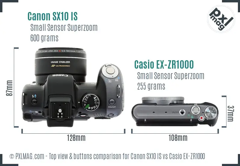 Canon SX10 IS vs Casio EX-ZR1000 top view buttons comparison