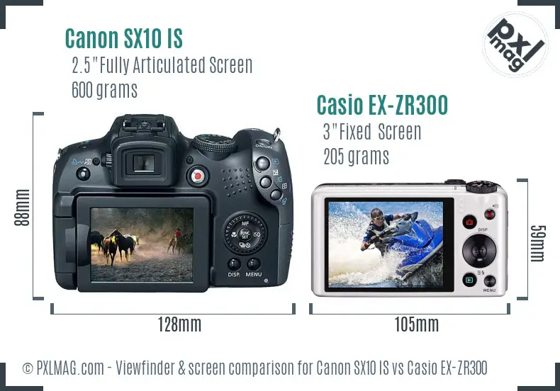 Canon SX10 IS vs Casio EX-ZR300 Screen and Viewfinder comparison
