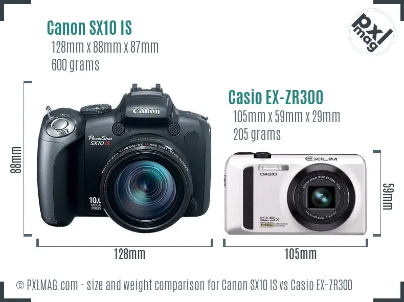 Canon SX10 IS vs Casio EX-ZR300 size comparison
