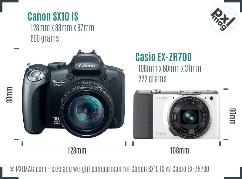 Canon SX10 IS vs Casio EX-ZR700 size comparison