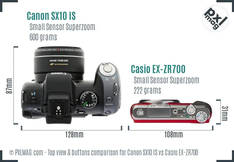 Canon SX10 IS vs Casio EX-ZR700 top view buttons comparison