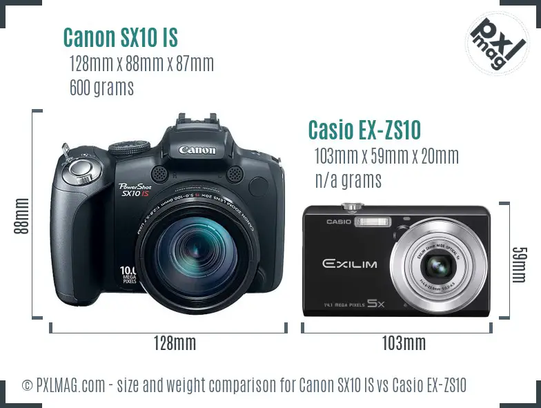 Canon SX10 IS vs Casio EX-ZS10 size comparison