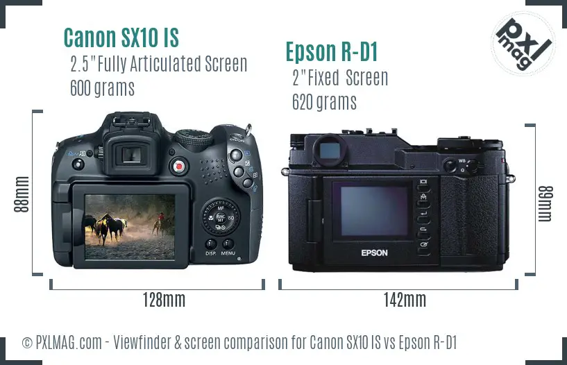 Canon SX10 IS vs Epson R-D1 Screen and Viewfinder comparison