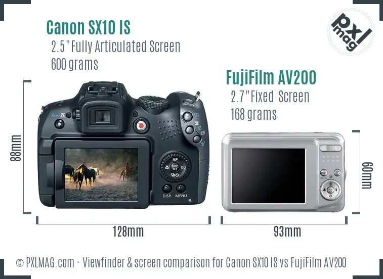 Canon SX10 IS vs FujiFilm AV200 Screen and Viewfinder comparison