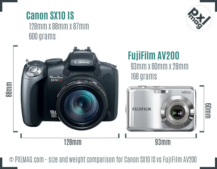 Canon SX10 IS vs FujiFilm AV200 size comparison