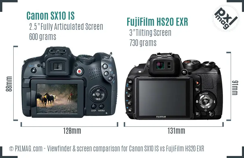 Canon SX10 IS vs FujiFilm HS20 EXR Screen and Viewfinder comparison