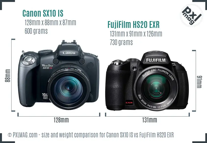 Canon SX10 IS vs FujiFilm HS20 EXR size comparison