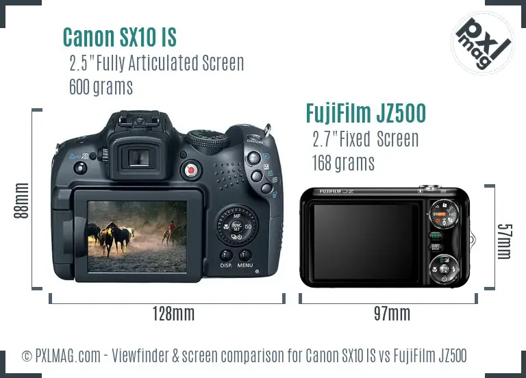 Canon SX10 IS vs FujiFilm JZ500 Screen and Viewfinder comparison