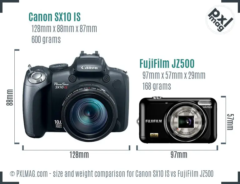 Canon SX10 IS vs FujiFilm JZ500 size comparison