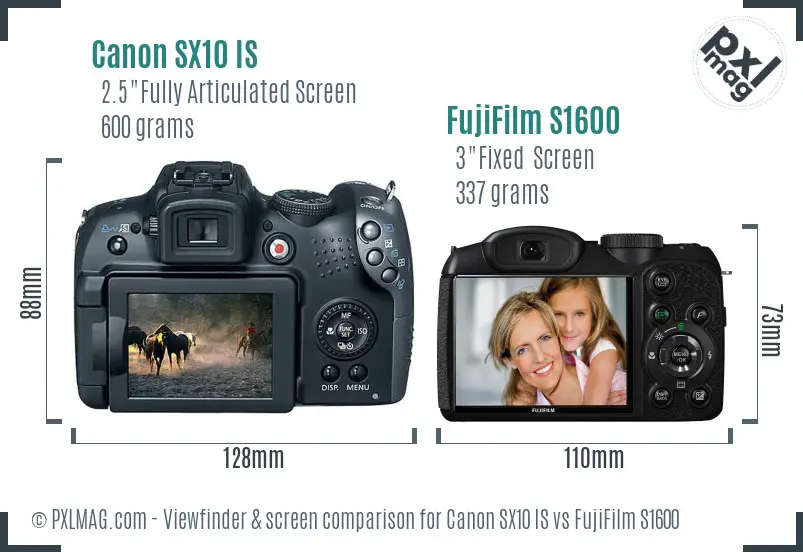 Canon SX10 IS vs FujiFilm S1600 Screen and Viewfinder comparison