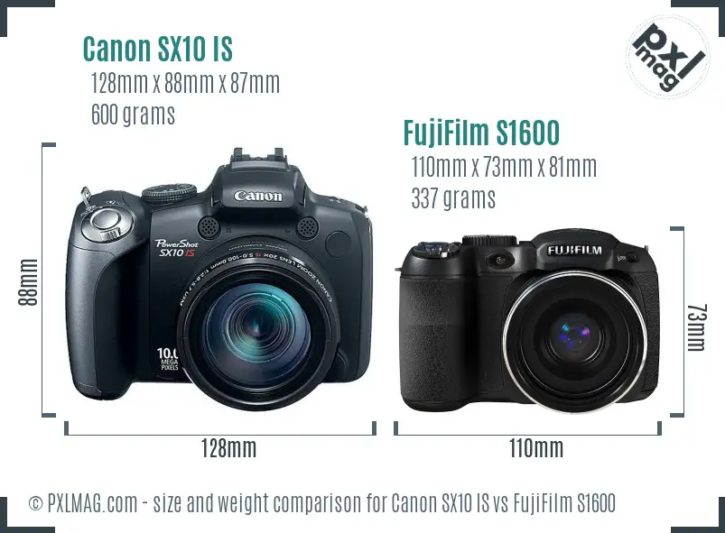 Canon SX10 IS vs FujiFilm S1600 size comparison