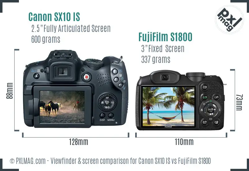 Canon SX10 IS vs FujiFilm S1800 Screen and Viewfinder comparison