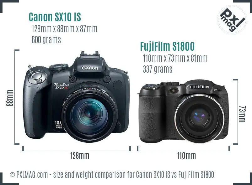 Canon SX10 IS vs FujiFilm S1800 size comparison