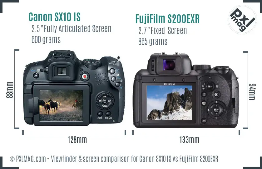 Canon SX10 IS vs FujiFilm S200EXR Screen and Viewfinder comparison