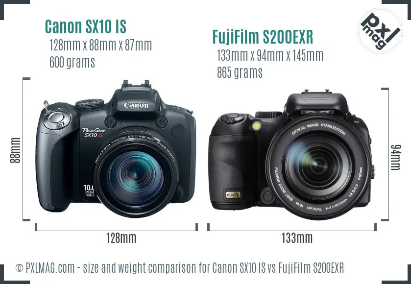 Canon SX10 IS vs FujiFilm S200EXR size comparison
