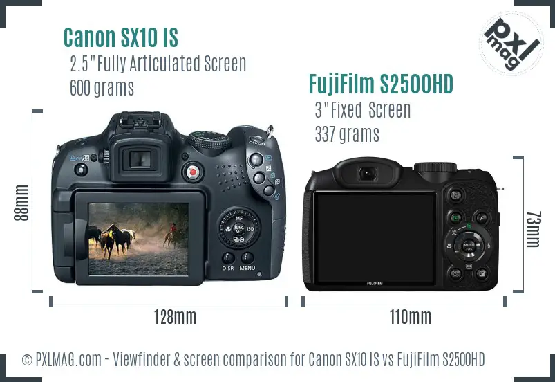 Canon SX10 IS vs FujiFilm S2500HD Screen and Viewfinder comparison