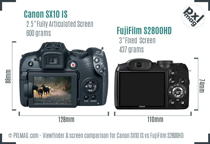 Canon SX10 IS vs FujiFilm S2800HD Screen and Viewfinder comparison