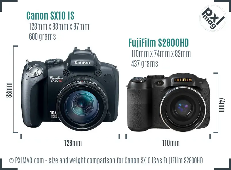 Canon SX10 IS vs FujiFilm S2800HD size comparison