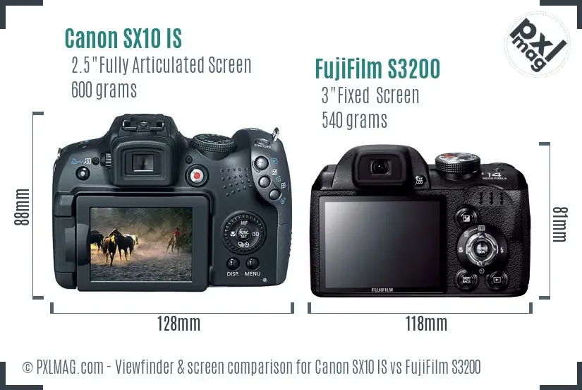 Canon SX10 IS vs FujiFilm S3200 Screen and Viewfinder comparison Canon SX10 IS vs FujiFilm S3200 Screen and Viewfinder comparison
