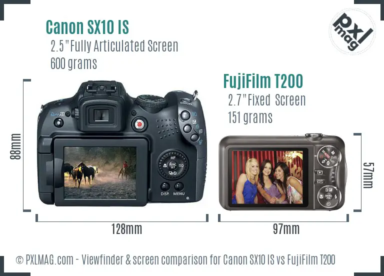 Canon SX10 IS vs FujiFilm T200 Screen and Viewfinder comparison