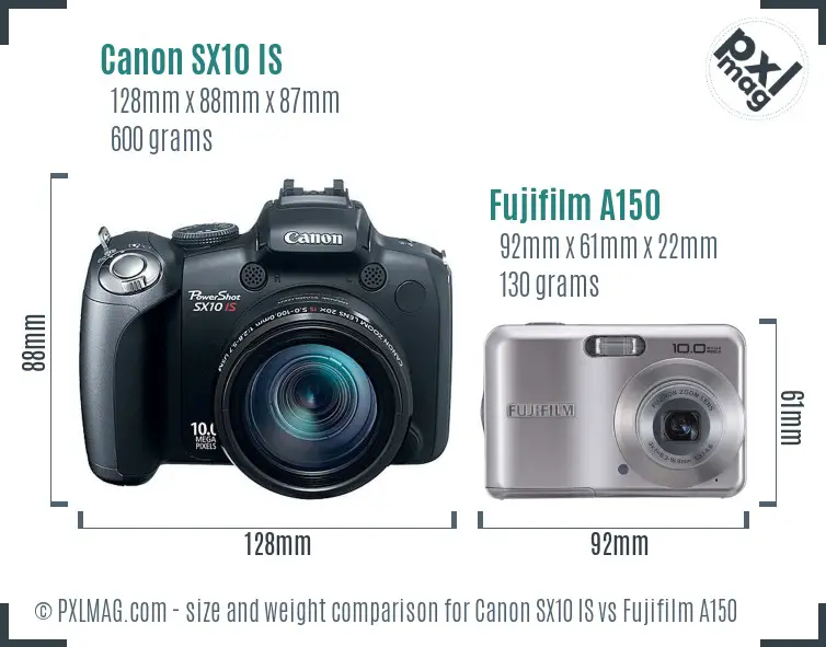 Canon SX10 IS vs Fujifilm A150 size comparison