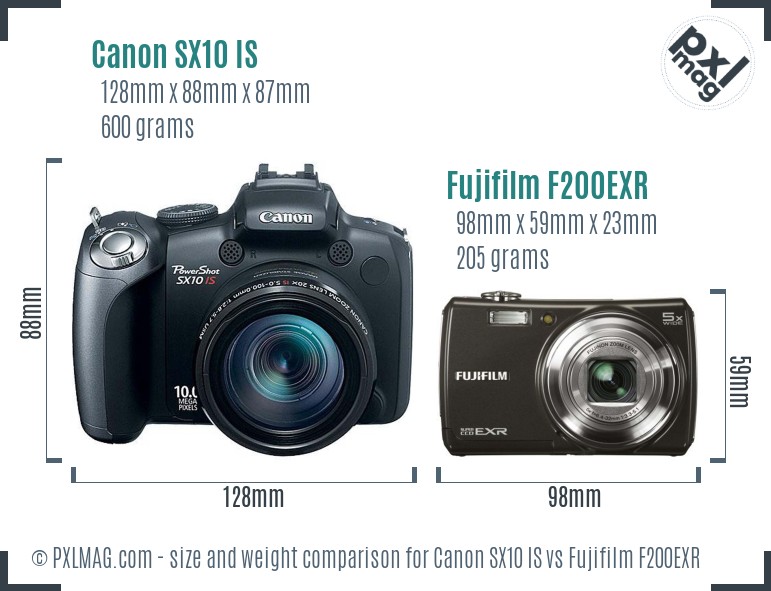 Canon SX10 IS vs Fujifilm F200EXR size comparison