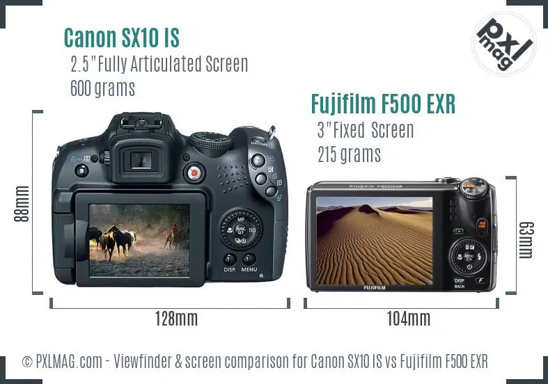 Canon SX10 IS vs Fujifilm F500 EXR Screen and Viewfinder comparison