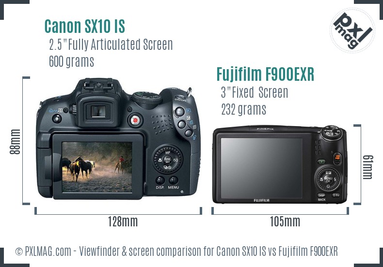 Canon SX10 IS vs Fujifilm F900EXR Screen and Viewfinder comparison