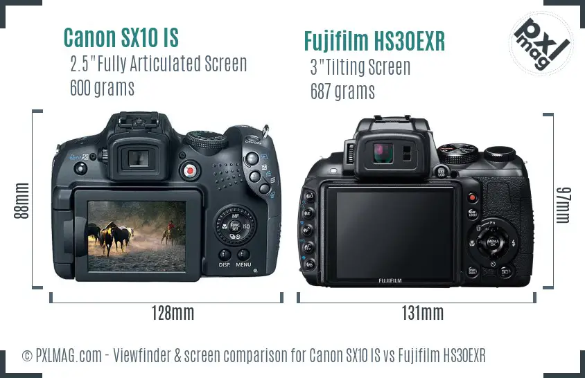 Canon SX10 IS vs Fujifilm HS30EXR Screen and Viewfinder comparison Canon SX10 IS vs Fujifilm HS30EXR Screen and Viewfinder comparison