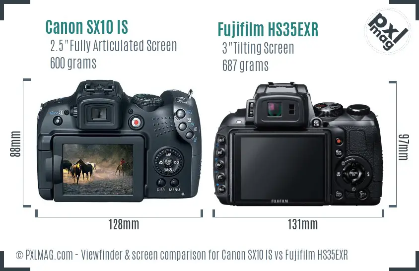 Canon SX10 IS vs Fujifilm HS35EXR Screen and Viewfinder comparison
