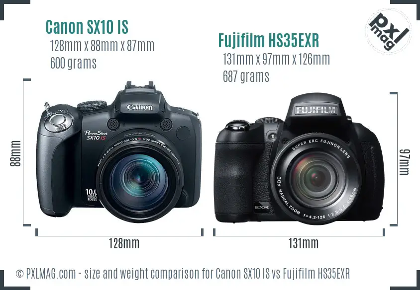 Canon SX10 IS vs Fujifilm HS35EXR size comparison