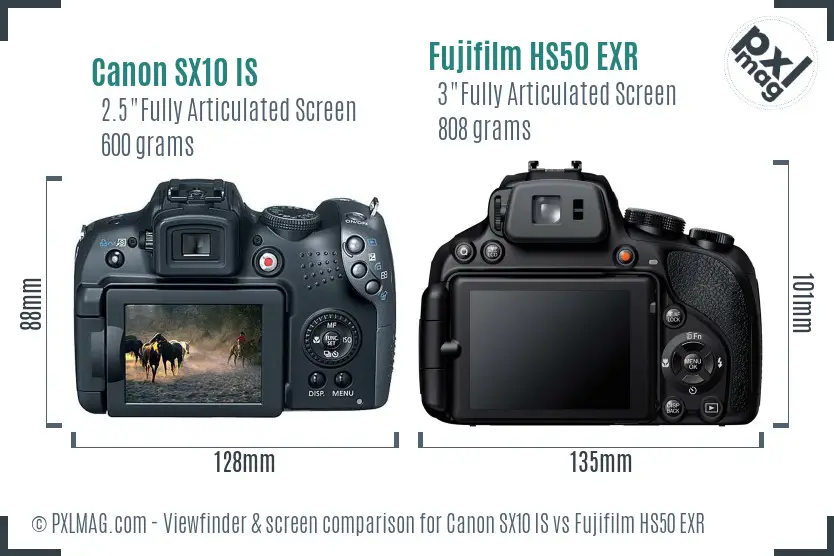 Canon SX10 IS vs Fujifilm HS50 EXR Screen and Viewfinder comparison