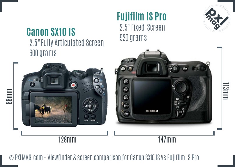 Canon SX10 IS vs Fujifilm IS Pro Screen and Viewfinder comparison
