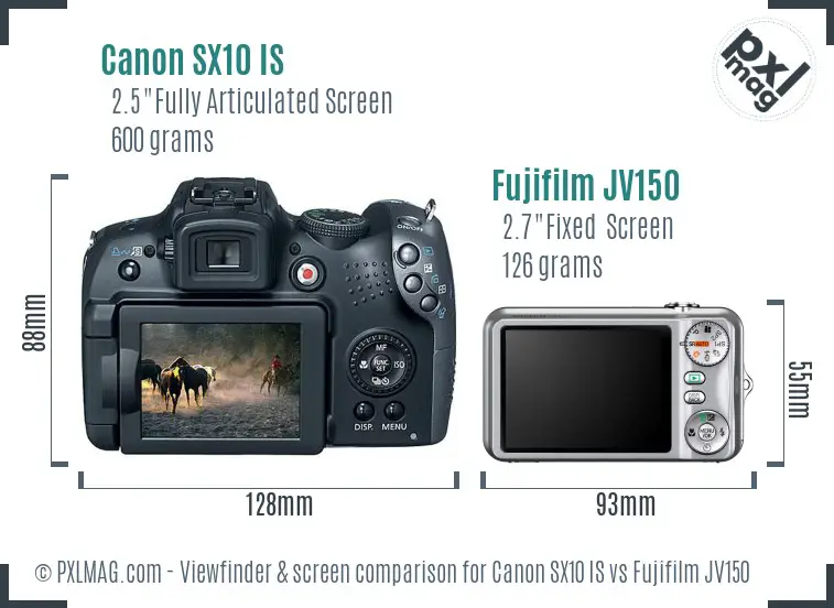 Canon SX10 IS vs Fujifilm JV150 Screen and Viewfinder comparison