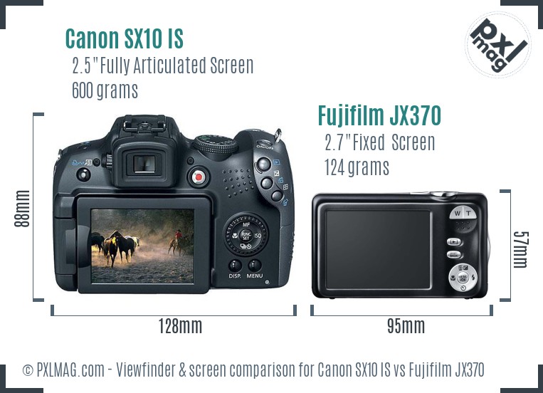 Canon SX10 IS vs Fujifilm JX370 Screen and Viewfinder comparison