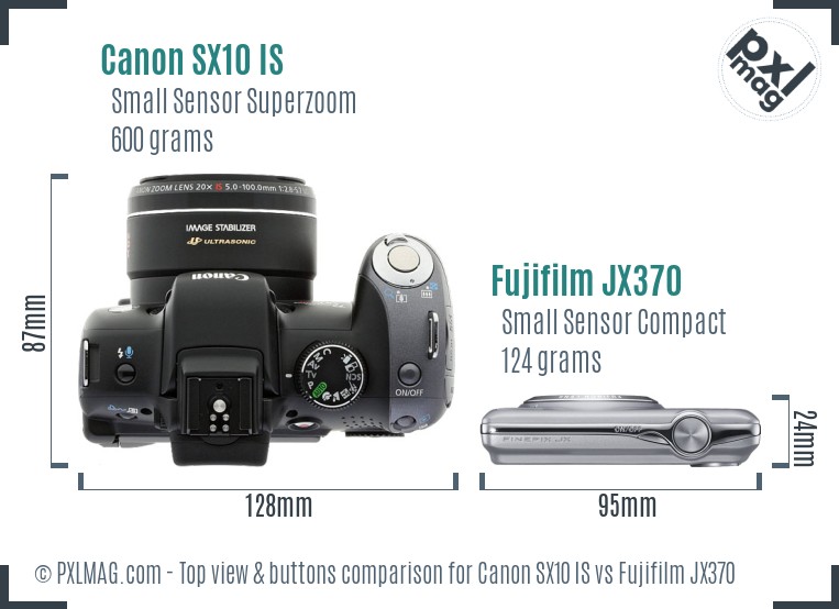 Canon SX10 IS vs Fujifilm JX370 top view buttons comparison