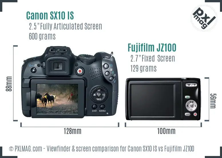 Canon SX10 IS vs Fujifilm JZ100 Screen and Viewfinder comparison