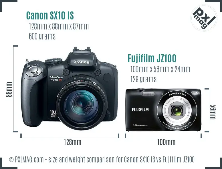 Canon SX10 IS vs Fujifilm JZ100 size comparison