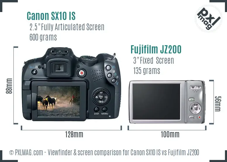 Canon SX10 IS vs Fujifilm JZ200 Screen and Viewfinder comparison