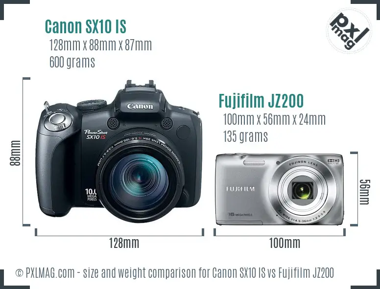 Canon SX10 IS vs Fujifilm JZ200 size comparison