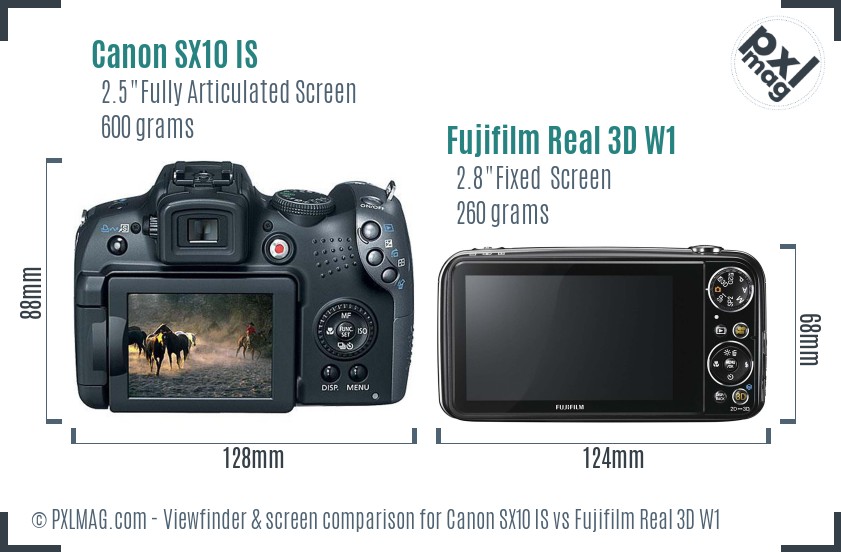 Canon SX10 IS vs Fujifilm Real 3D W1 Screen and Viewfinder comparison