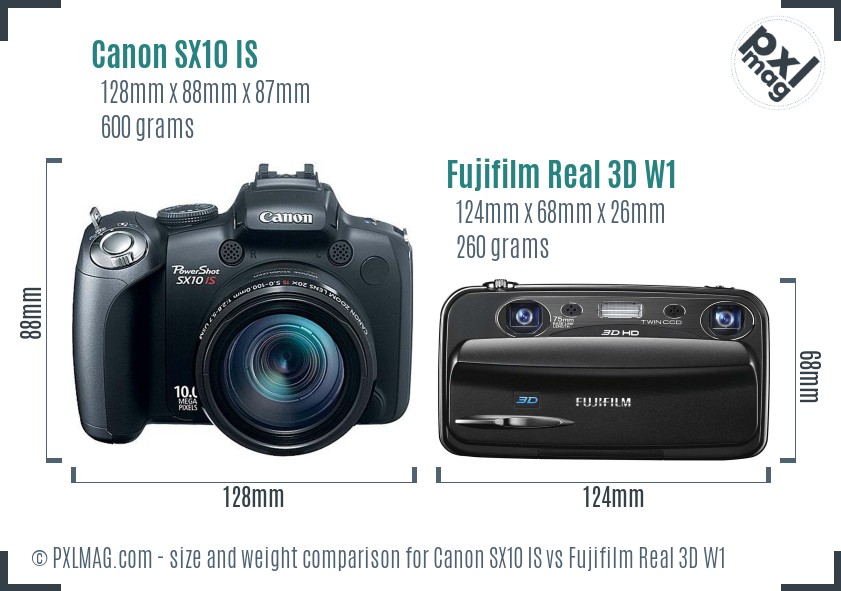 Canon SX10 IS vs Fujifilm Real 3D W1 size comparison