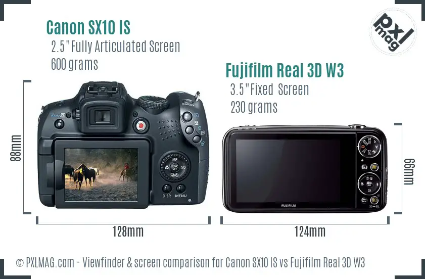 Canon SX10 IS vs Fujifilm Real 3D W3 Screen and Viewfinder comparison Canon SX10 IS vs Fujifilm Real 3D W3 Screen and Viewfinder comparison