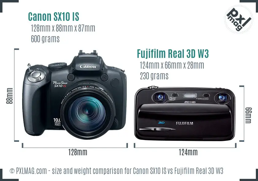 Canon SX10 IS vs Fujifilm Real 3D W3 size comparison Canon SX10 IS vs Fujifilm Real 3D W3 size comparison