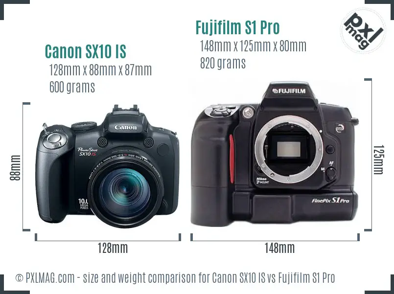 Canon SX10 IS vs Fujifilm S1 Pro size comparison