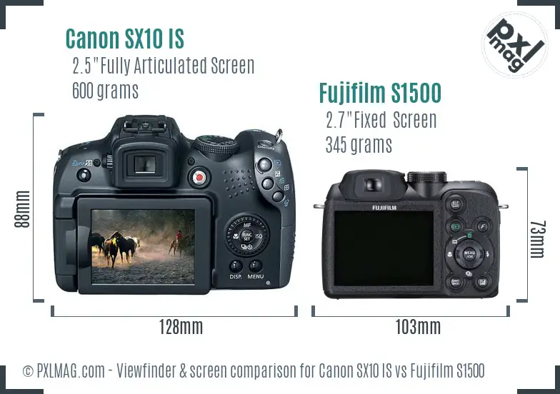 Canon SX10 IS vs Fujifilm S1500 Screen and Viewfinder comparison