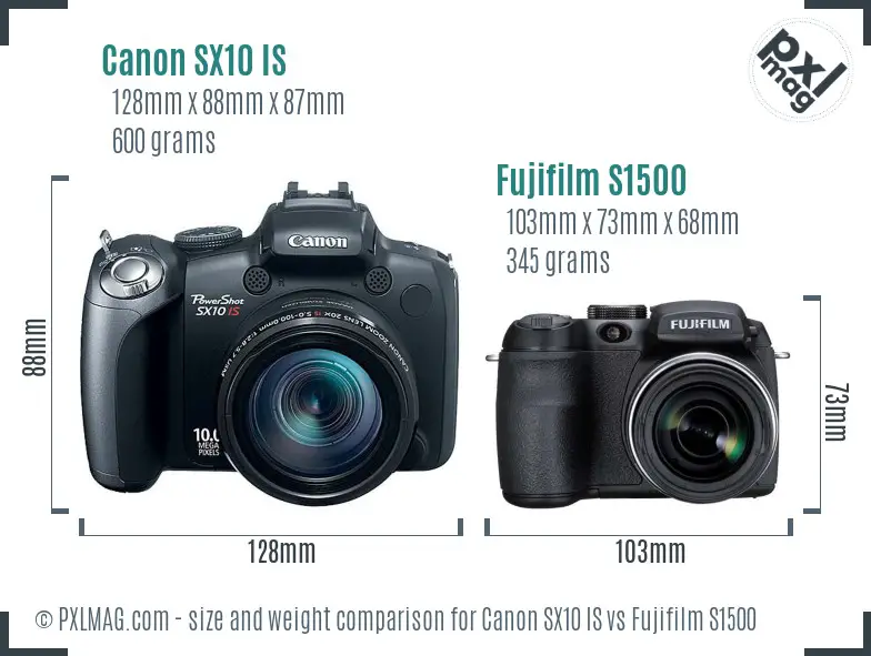 Canon SX10 IS vs Fujifilm S1500 size comparison