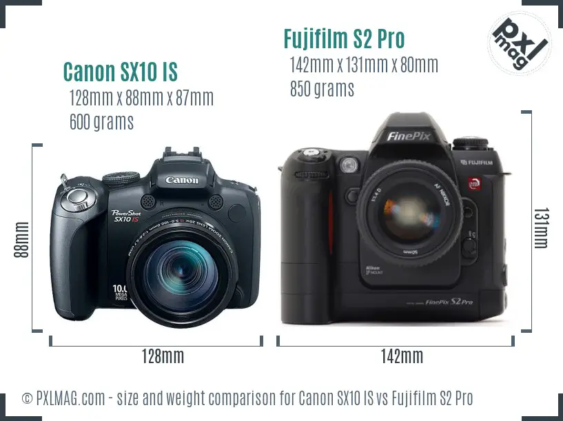 Canon SX10 IS vs Fujifilm S2 Pro size comparison