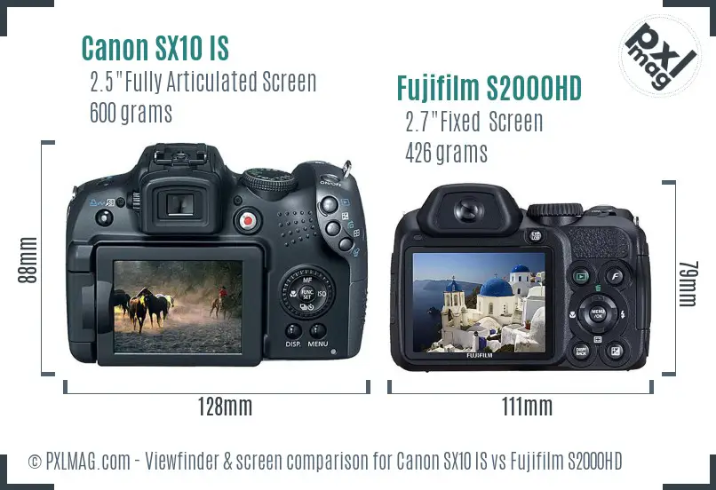 Canon SX10 IS vs Fujifilm S2000HD Screen and Viewfinder comparison